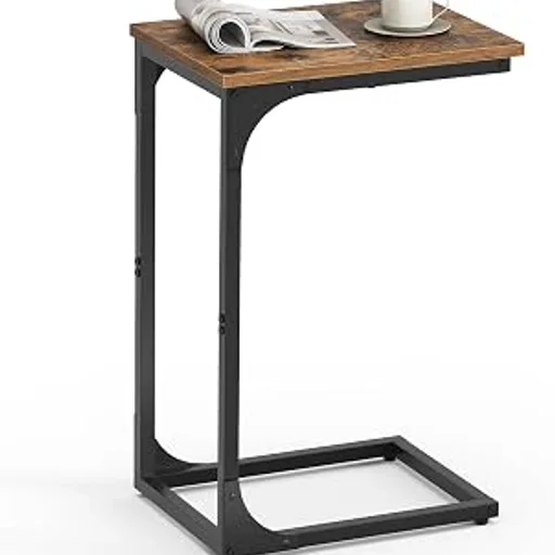 VASAGLE C-Shaped End Table, Small Sofa Side Table with Metal Frame