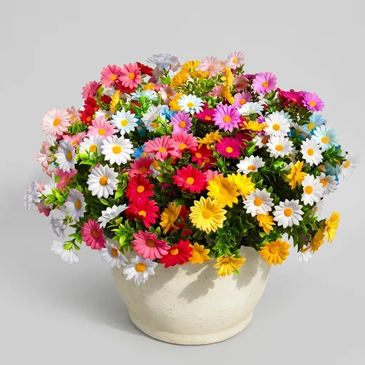 24Pcs Artificial Flowers for Outdoors UV Resistant,Colorful Daisy Fake Flowers Bouquet Weatheroof Faux Flowers for Outdoor Planter Real Touch Silk Flowers for Front Door Garden Proch Patio