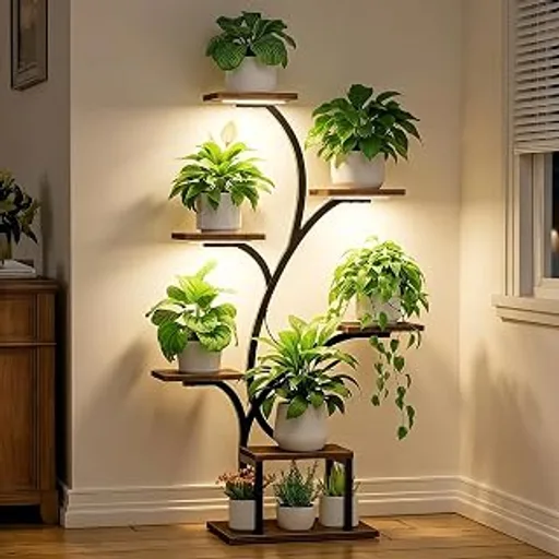 BACEKOLL Plant Stand Indoor with Grow Light, 7 Tier 49" Lighted Plant Shelf