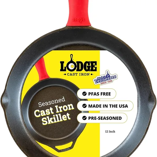 Lodge Seasoned Cast Iron Skillet 12 Inches - Quality Frying Pan for the Stove, Oven, Grill & Campfire - Includes Silicone Hot Handle Holder - Non-Toxic, Nonstick & Long-Lasting