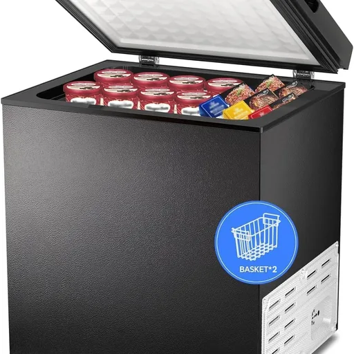 Kismile 2.0 Cubic Feet Chest Freezer with 2 Removable Basket Free Standing Top Open Door Compact Freezer with Adjustable Temperature for Home/Kitchen/Office/Bar