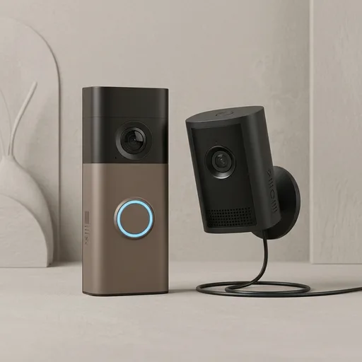 Ring Battery Doorbell (newest model), Matte Mocha with Indoor Cam Plus, Black