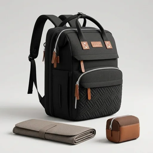ISMGN Diaper Bag Backpack with Changing Station, Large Diaper Bag, Baby Bag, Multifunctional Diaper Bag, Black