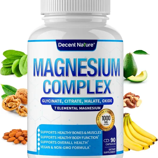 Magnesium Complex 7 Elemental Magnesium Supplement 1000mg – Magnesium Glycinate, Citrate, Malate, Taurate, Oxide, Aspartate, Orotate Non-GMO 90 Capsules (Pack of 1)