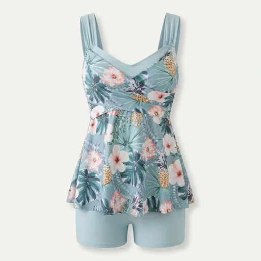 B2prity Tankini Swimsuits for Women Tummy Control Two Piece Modest Bathing Suits Floral Skirt Top with Boyshorts