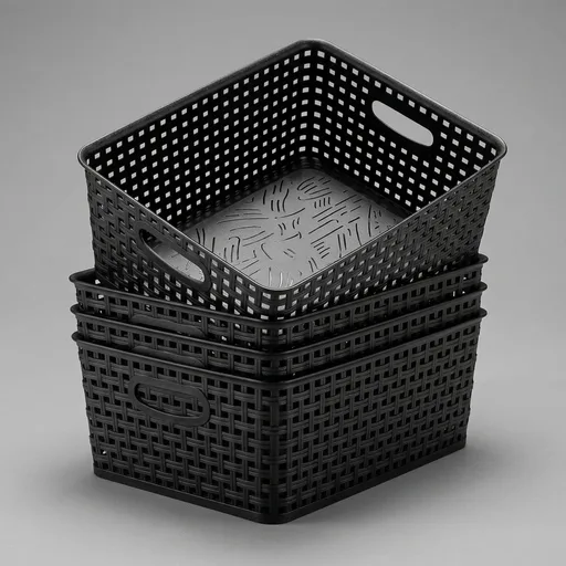Eslite Plastic Storage Baskets for Organizing,11"X8.5"X4.7",Pack of 4 (Black)