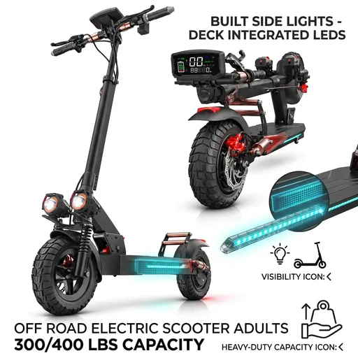 Off Road Electric Scooter Adults, 300/400 LBS Capacity, Built Side Lights