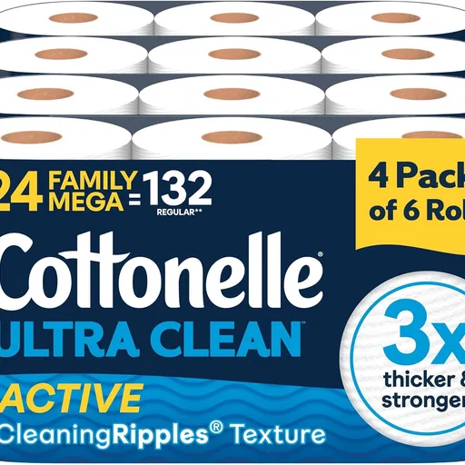 Cottonelle Ultra Clean Toilet Paper, 24 Family Mega Rolls=132 Regular Rolls