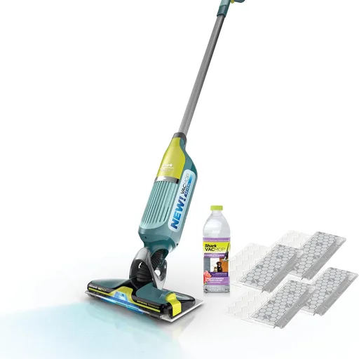 Shark VACMOP Reveal Cordless Hard Floor Cleaner, Vacuum & Spray Mop, Powerful Suction, Lightweight, Illumination Light, 4 Disposable Pads, 12oz Pet Multi-Surface Cleaning Solution, Green, VM401
