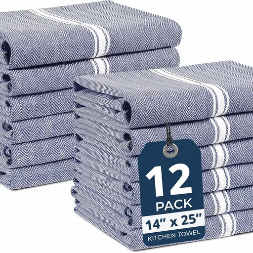 LANE LINEN Kitchen Towels Set - 100% Pure Cotton Dish Towels for Kitchen, Super Absorbent Kitchen Hand Towel, Blue Tea Towels, Soft & Durable Dish Cloths, Pack of 12 – 15”x25”, Blue Chambray