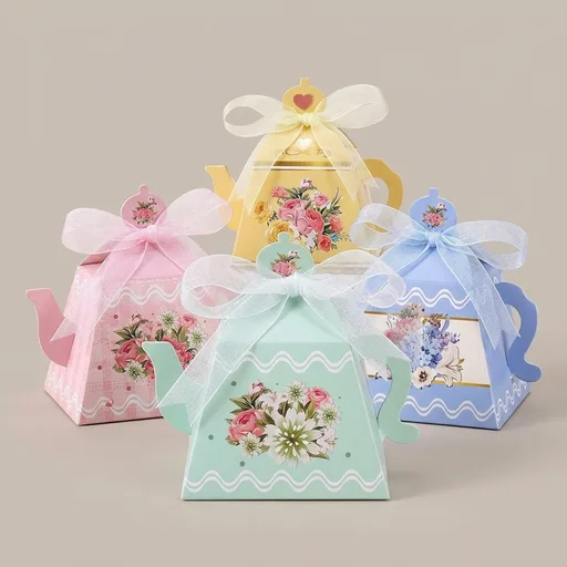 Seajan 48 Tea Party Favor Boxes Floral Teapot Candy Gift Pots Vintage Flower Party Decorations for Tea Garden Wedding Bridal Baby Shower Birthday 4 Styles (Novel)