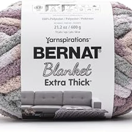 BernatBlanket Extra Thick Chunky Yarn for Crocheting, Purple Smoke | #7 Jumbo Yarn, 100% Polyester, Extra Thick Chunky Yarn for Crochet, Hand Knitting & Crafts,