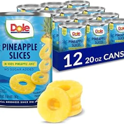 DolePineapple Slices, 20 oz Cans, 12 Pack | In 100% Pineapple Juice, No Sugar Added, Canned Fruit