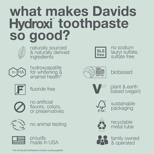 Davids Hydroxi Fluoride Free Nano Hydroxyapatite Toothpaste for Enamel Health & Whitening, Antiplaque, SLS Free, Kid Friendly Orange Vanilla Flavor, 4 oz, Made in USA
