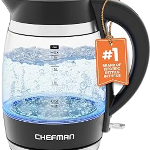 Chefman Electric Kettle, 1.8L 1500W, Hot Water Boiler, Removable Lid for Easy Cleaning, Auto Shut Off, Boil-Dry Protection, Stainless Steel Filter, BPA Free, Bo