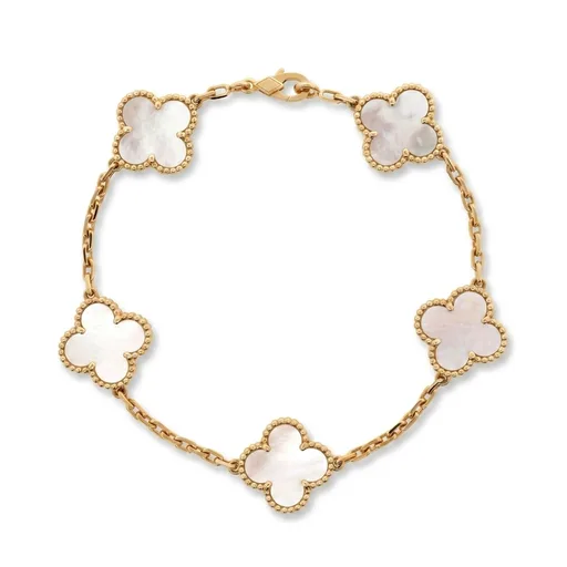 Van Cleef & Arpels, Pre-Loved Vintage Alhambra 5 Motifs Bracelet 18K Yellow Gold and Mother of Pearl, Yellow Gold