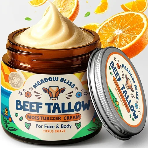 Beef Tallow for Skin - Moisturizer Cream - 100% Grass Fed - Whipped Beef Tallow - Organic Jojoba Oil - Organic Shea Butter - Supports Eczema, Rosacea+ - Made in USA - Citrus Breeze - 2 oz