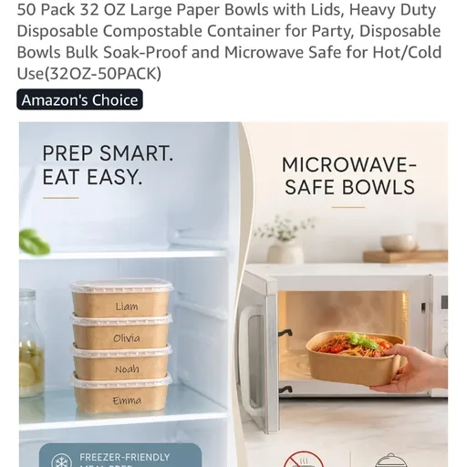 Kaderron 32 oz Paper Bowls with Lids