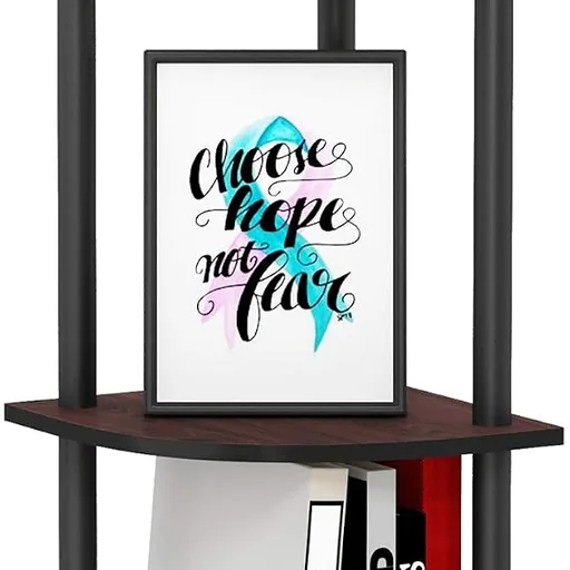 Furinno TURN-N-TUBE Corner Shelf, 3-Tier Corner Bookshelf, Display Storage Shelves with Open Shelves, for Organization and Storage, Living Room, Home Office, Garage, Dark Cherry