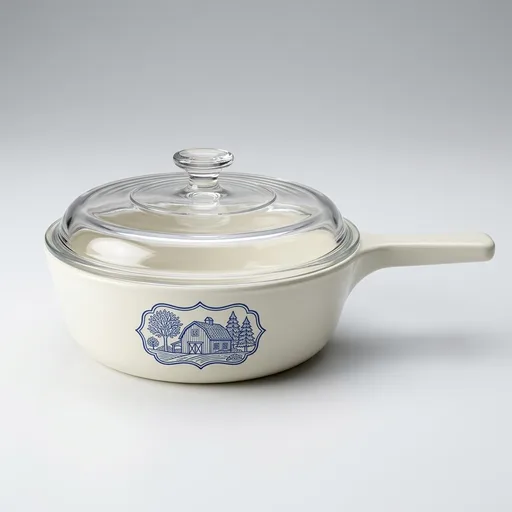 Corning Ware (Amana Radarange) White with Blue House & Scene Browning Skillet