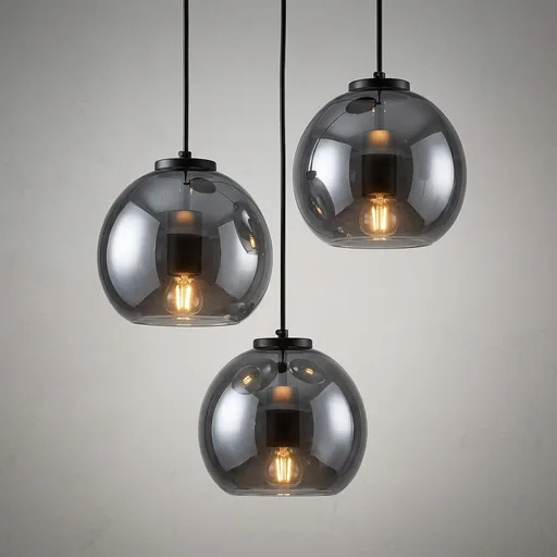 Mirror Smoke Gray Glass Pendant Lights Kitchen Island 3 Pack 7.87" Glass Globe Pendant Light Black Hanging Light Fixture Modern Pendant Lighting for Kitchen Island Bedroom Dining Room
