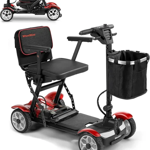 (2026 Upgrade) Lightweight Mobility Scooter for Seniors & Adults, Folding Mobility Scooters, Light Weight 24.8 Miles Trave Foldable 4 Wheeler, Removable Lithium Battery, 300lb Capacity-Gloss Red