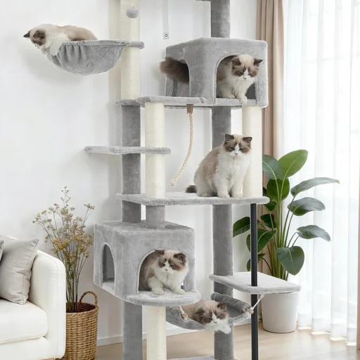 Cat Tree, Cat Tower with Sturdy Steel Tube, Large Perch GCT024W | 70.5'' Cat Furniture with Scratching Post, Hammock, Basket and Big Platform for Indoor Cats Large Adult, Light Gray