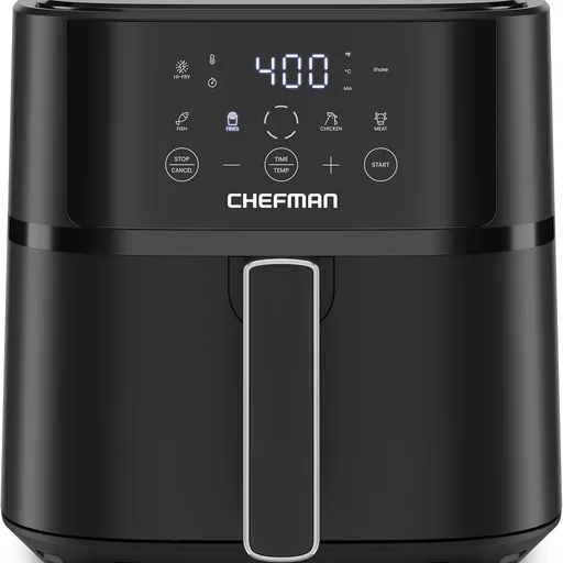 Chefman Air Fryer – 6 QT Compact Airfryer for Quick & Easy Meals in Minutes, Features Hi-Fry Technology for Extra Crisp, Touchscreen Controls with 4 Presets, Nonstick & Dishwasher Safe Basket - Black