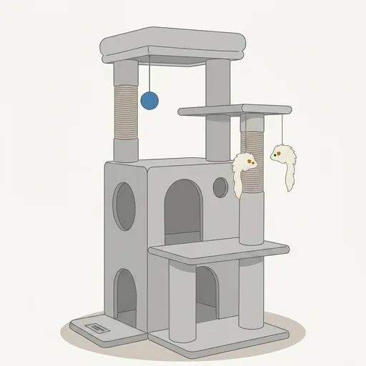 Globlazer Cat Tree Tower for Indoor Cats, 50-inch Adult Cat Tree House for Large Adult Cats with Steps, Scratching Post, 2 Cat Caves, Dangling Toys, FC50, Light Grey