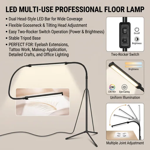 Led Floor Lamp for eyelash extensions Standing light Floor Lamps for Office Standing Lamp Brightness eyelash lamp tattoo Light Eye Caring Reading lamp for Bedroom makeup light lash light extension