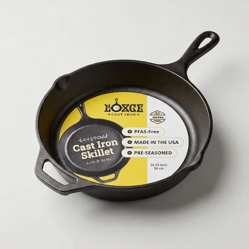 Lodge Seasoned Cast Iron Skillet 10.25 Inches - PFAS-Free, Non-Toxic Cookware - Use with an Oven, Stove, Grill, or Campfire - Naturally Non-Stick & Oven Safe