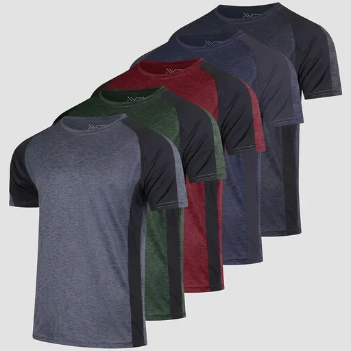 Real Essentials 5 Pack: Men's Dry-Fit Short Sleeve Crew Neck T Shirts Fitness Running Gym Workout Cool Exercise Athletic Tee