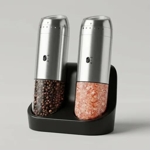Electric Salt and Pepper Grinder Set, Automatic Gravity Pepper Grinder with Charging Base, Rechargeable Stainless Steel Spice Mill, Adjustable Coarseness, Dual-Speed Control, LED Light, Large Capacity