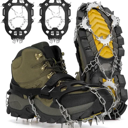 Tomaje 24 Spikes Crampons for Shoes, Anti Slip Ice Cleats for Shoes and Boots, Traction Ice Snow Grip with Stainless Steel Spikes and Silicone Men Women for Hiking, Walking, Climbing, Jogging,Fishing