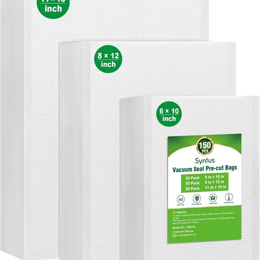 Syntus Vacuum Sealer Bags, 150 Gallon 11" x 16" and Quart 8" x 12" and Pint 6" x 10" Commercial Grade PreCut Bag, BPA Free Food Vac Bags for Storage, Meal Prep or Sous Vide