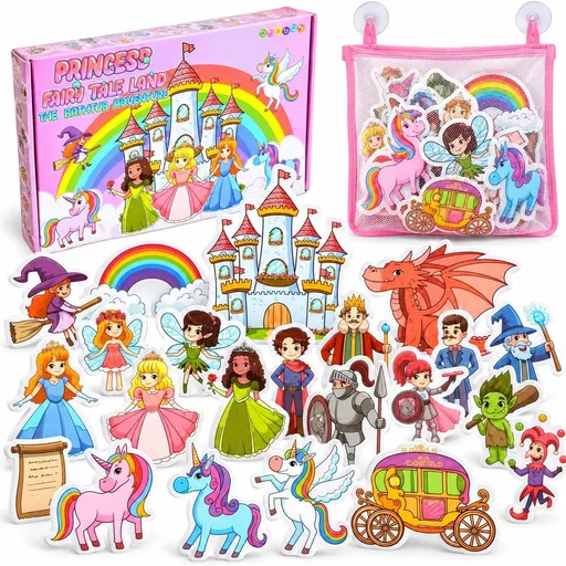 Foam Bath Toys with Storage Bag | Baby Bath Stickers | Shower Toys | Bathtub Toys | Bath Wall Toy | Princess Fairy Tail Foam