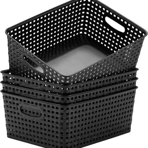 Eslite Plastic Storage Baskets for Organizing,11"X8.5"X4.7",Pack of 4 (Black)