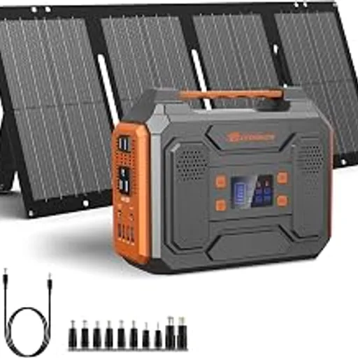 Portable Solar Generator 300W Portable Power Station with 60W Solar Panel | 110V Pure Sine Wave 280Wh Battery Solar Power Pack with USB QC3.0 DC AC Outlet for C