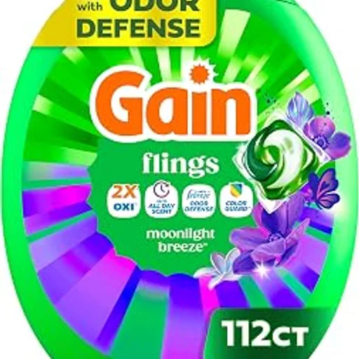 GainFlings Laundry Detergent Pods Odor Defense + Color Guard, Moonlight Breeze Scent, 4-in-1 Liquid Laundry Detergent Pacs with Oxi Boost and Febreze, 112 Count