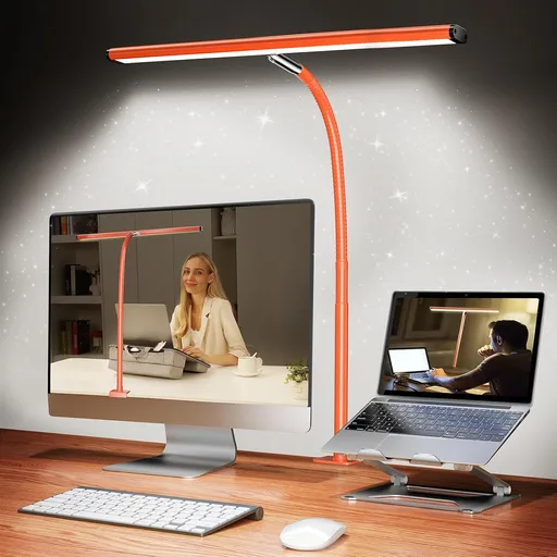 Airlonv LED Desk Lamp with Clamp, 17" Stepless Dimming Light, Orange