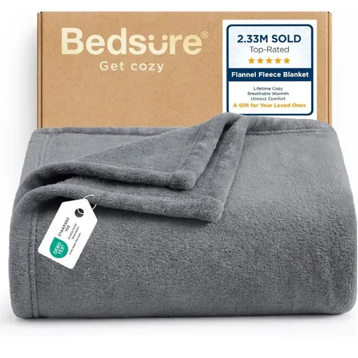 Bedsure GentleSoft Fleece Throw Blanket for Couch Grey - Lightweight Plush Fuzzy Cozy Soft Blankets and Throws for Sofa, Couch, Travel, Camping, 50x60 inches