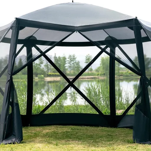 EVER ADVANCED Pop Up Gazebo Screen House Tent for Camping 11.5 ft for 8-10 Person Instant Canopy Shelter with Netting Portable for Outdoor, Backyard