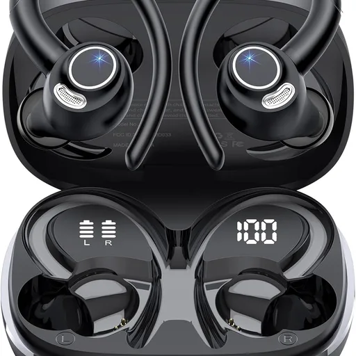 Wireless Earbuds, Bluetooth 5.4 Headphones Sport, Over Ear Buds With ENC Noise Cancelling Mic, 48H, Wireless Earphone With Earhooks, Stereo Deep Bass, IP7 Waterproof ear bud for Workout Running, Black
