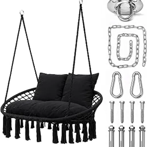 Athena Collection 2-Person Hammock Chair with Mounting Hardware Kit, Black