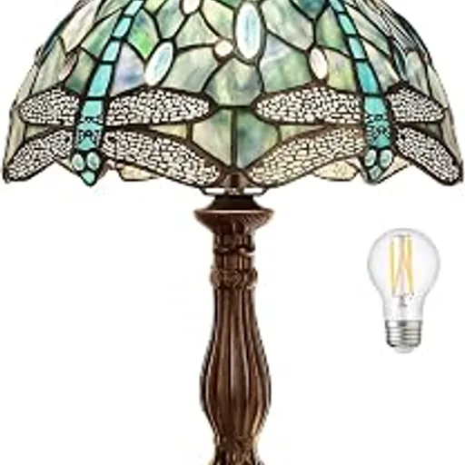 Pterying Tiffany Dragonfly Style Stained Glass Table Lamp