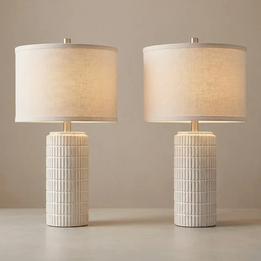 AIEAMPDO 23'' Set of 2 Modern Ceramic Table Lamps for Living Room Bedroom, Nightstand Farmhouse Beige White Desk Lamp for Bedside End Table Entryway, 2 LED Bulbs Included