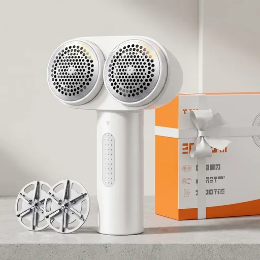 TORRAS Dual-Head Fabric Shaver, Longest Durability & 50ml Large Capacity Rechargeable Lint Removers to Remove Pills, 6-Leaf Blades Defuzzer, Electric Shaver for Clothes Couch Furniture, Pearl White